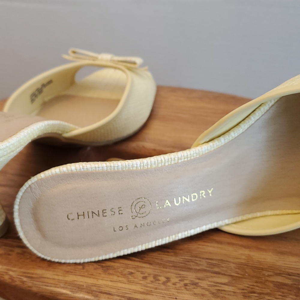 Chinese Laundry Woven Yellow Kitten Heels Slides with Bow Size 8 M - Picture 7 of 11